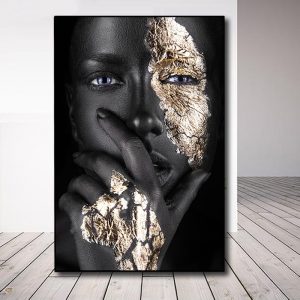 African Art Black and Gold Woman Canvas Painting Posters Prints Wall Art Scandinavian Decorative Pictures for Living Room Decor