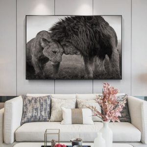 African Wild Lions Canvas Paintings on The Wall Nordic Style Lion Head To Head Posters and Prints Wall Art Pictures Home Decor