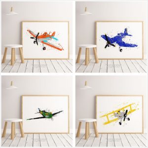 Airplane watercolor art mural painting vintage airplane posters children room decoration Art Decor Home Decor canvas painting