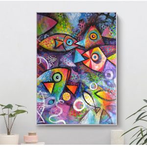 Animal Prints Painting Canvas Colorful Fish Wall Art Decor Prints Harvest Cartoon for Children Bedroom Home Office Decoration