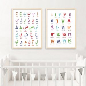 Arabic Islamic Wall Art Canvas Painting Arabic Letters Alphabets Numerals Poster Prints Nursery Kids Room Wall Art Decor