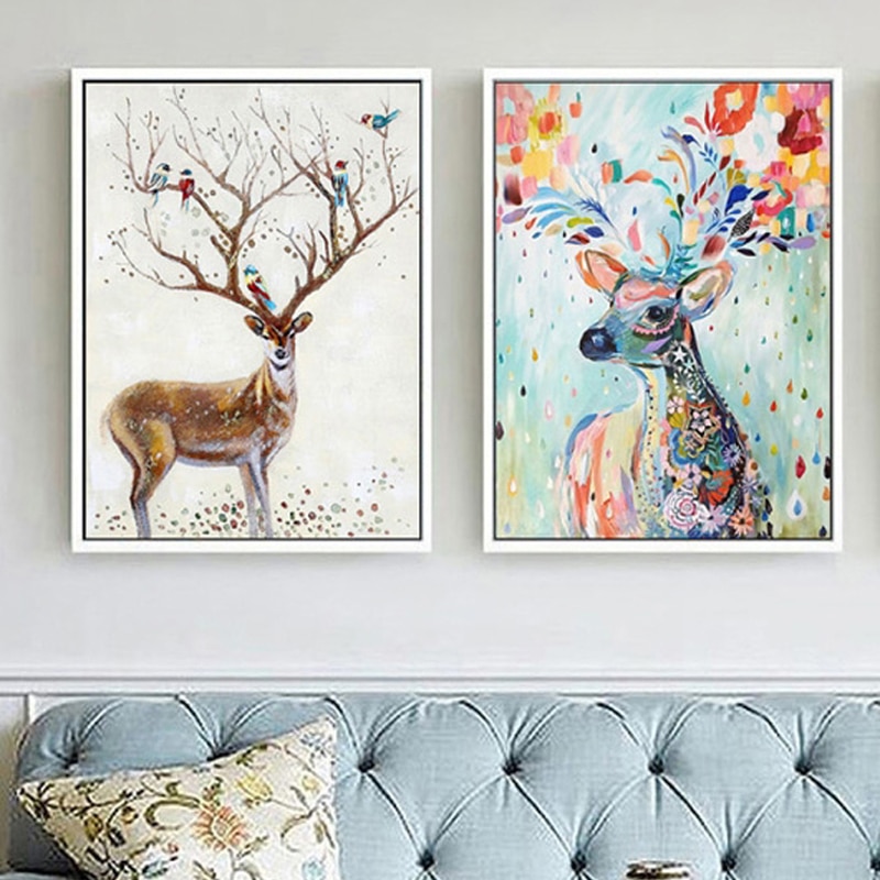 Art-Canvas-Painting-Nordic-Animal-Deer-Trees-and-Flowers-Picture-Print-and-Posters-Graffiti-Art-for-1.jpg