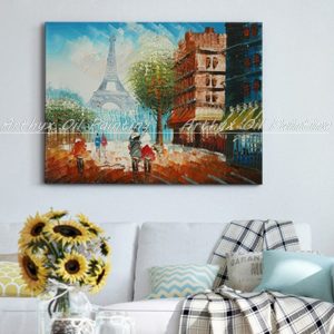 Arthyx Hand Made Palette Knife Romantic City Paris Eiffel Tower Landscape Oil Painting On Canvas For Living Room Wall Decoration