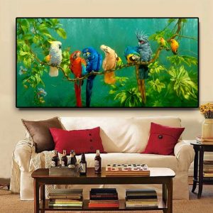 Artistic Parrot Bird on Branches Wood Landscape Oil Painting on Canvas Poster Print Wall Art Picture For Living Room Cuadros