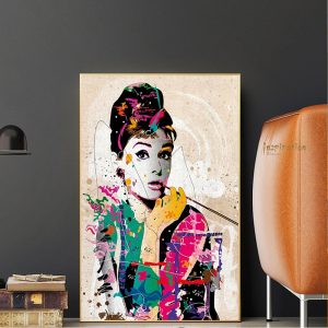 Audrey Hepburn Modern Abstract Oil Painting Poster Prints Canvas Painting Wall Art Modular Wall Picture for Bedroom Home Decor