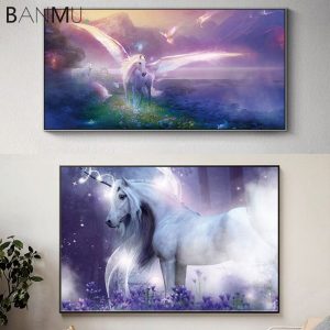 BANMU Greek Mythology Fantasy Creature Pegasus Canvas Poster Prints Beautiful Horse Unicorn Wall Art Paintings Bedroom Decor