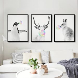 Baby Animals Balloon Canvas Painting Poster Nursery Penguin Elk Rabbit Wall Art Print Modern Nordic Kid Room Bedroom Home Decor