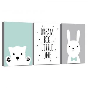 Baby Nursery Quote Wall Art Canvas Poster Print Cartoon Rabbit Bear Painting Nordic Children Bedroom Decor Framed Ready To Hang