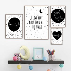 Balloon Star Moon Heart Quotes Posters And Prints Black And White Wall Art Canvas Painting Wall Pictures Baby Kids Room Decor