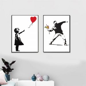 Banksy Graffiti Art Canvas Painting Girl With Red Balloon Painting Black and White Wall Art Poster Nordic Living Room Home Decor