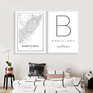 Barcelona Map Print Spain Espana City Street Road Map Poster Modern Canvas Painting Black White Picture Office Wall Art Decor