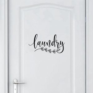 Bathroom Sign Decal Home Toilet Door Art Wall Decor , Laundry Door Sign Vinyl Sticker Farmhouse Style Mural Decals Home Decor