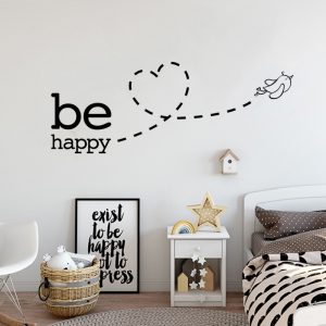Be Happy flying bird Heart Wall Sticker for kids room bedroom decoration home art Decals wallpaper Removable stickers