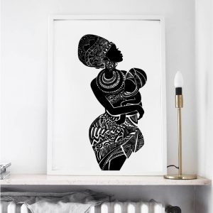 Beautiful African Woman With Baby Bedroom Wall Art Canvas Painting Black and White Wall Picture Poster Modern Print Home Decor