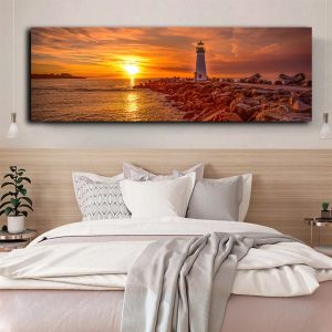 Beautiful Sunset Seaside Poster Lighthouse Picture Canvas Painting Prints for Living Room Bedroom Decoration Cuadros