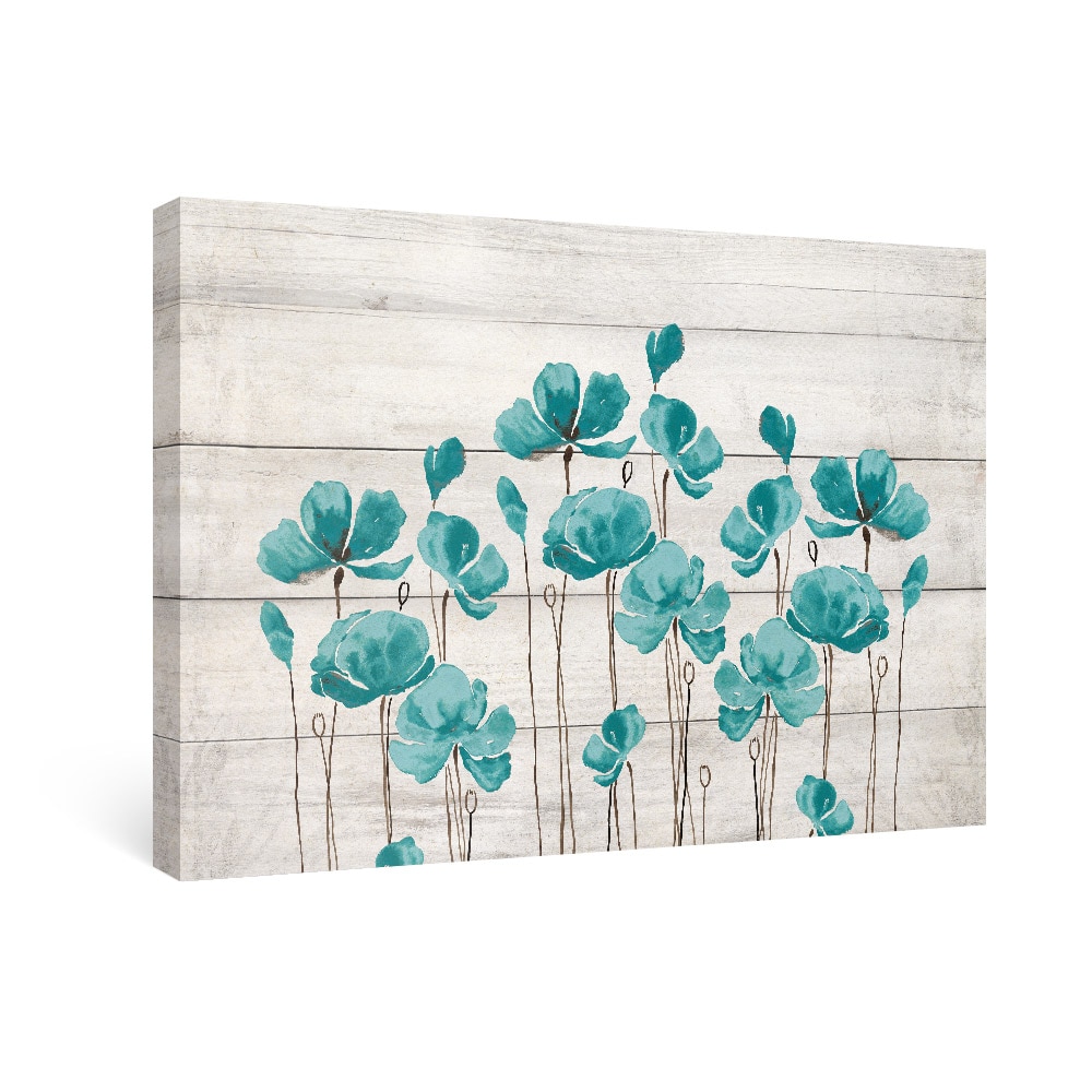  Niwo ART (TM - Teal Flower A, Floral painting Artwork - Giclee  Wall Art for Home Decor,Office or Lobby, Gallery Wrapped, Stretched, Framed  Ready to Hang (20x20x1.5): Posters & Prints