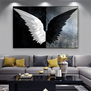 Big Size Black White Angel Wings Canvas Painting on The Wall Posters and Prints Scandinavian Wall Art Picture Living Room Decor