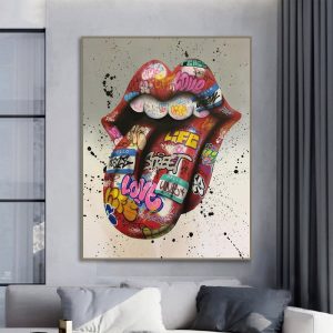 Big Tongue Graffiti Wall Art Canvas Painting Funny Mouth Posters and Prints Cuadros Living Room Decoration Picture Bedroom Mural