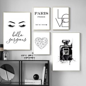 Black And White Paris Vogue Poster Perfume Art Print Fashion Eyelash Canvas Painting Geometric Heart Wall Pictures Home Decor