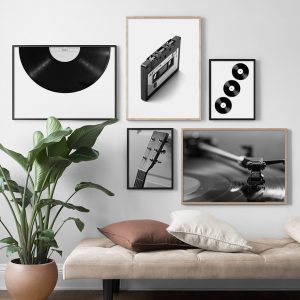 Black And White Record Player Tape Guitar Posters And Prints Wall Art Canvas Painting Vintage Pictures Living Room Home Decor