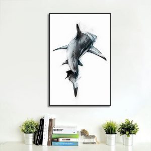 Black And White  Shark Canvas Painting Nordic Modern Style Minimalism Posters And Prints Wall Pictures For Living Room Decoratio