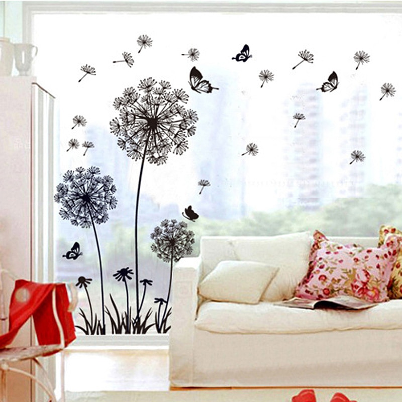 Black Dandelion Wall Sticker butterflies on the wall Living room Bedroom  window decoration Mural Art Decals home decor stickers – Nordic Wall Decor