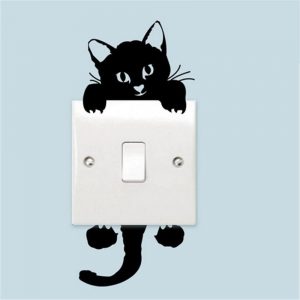 Black Lovely Cat Light Switch Phone Wall Stickers For DIY Home Decoration Cartoon Animals Wall Decals PVC Mural Art