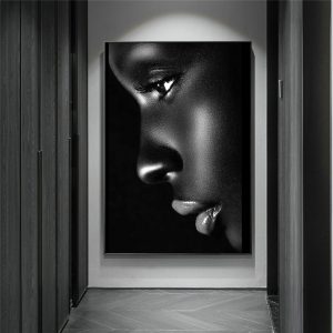 Black Profile Lip Woman Oil Painting on Canvas Cuadros Posters and Prints African Wall Art Picture for Living Room Bedroom Decor