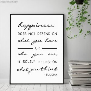 Black White Happiness Relies On What You Think Buddha Quote Wall Art Canvas Prints Buddha Quote Painting Wall Picture Home Decor