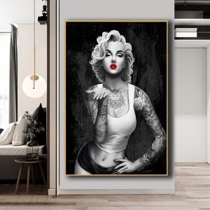 Black White Marilyn Monroe Art Canvas Painting Portrait Poster and Prints Hip Hop Tattoos Girl Wall Art Picture Room Home Decor