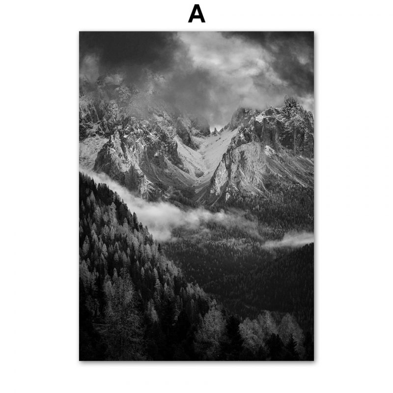 Black White Minimalist Mountain Canvas Painting Wall Art Prints Poster