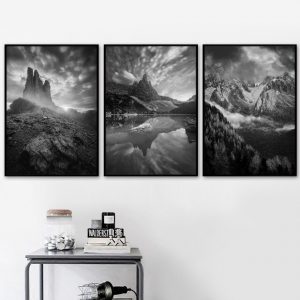 Black White Minimalist Mountain Canvas Painting Wall Art Prints Poster Picture for Gallery Living Room Interior Home Decor
