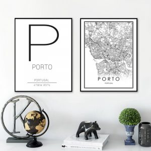 Black White PORTO City Road Map Print Portugal Home Wall Art Canvas Painting PORTO Coordinate Modern Nordic Decorative Pictures