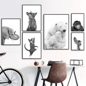 Black White Polar Bear Monkey Sloth Fox Animals Nordic Posters And Prints Wall Art Canvas Painting Wall Pictures Kids Room Decor