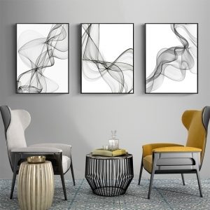 Black and White Abstract Wavy Lines Pattern Canvas Paintings Geometric Poster Print Wall Art Pictures for Living Room Home Decor