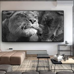Black and White Africa Lion Wild Animals Canvas Painting Posters and Prints Cuadros Wall Art Lions Picture For Living Room Home