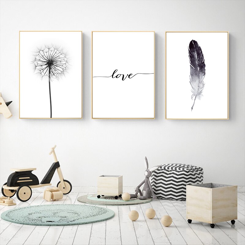 Black-and-White-Dandelion-Feathers-Poster-and-Print-Letter-Love-Wall-Art-Canvas-Painting-Home-Picture-1.jpg
