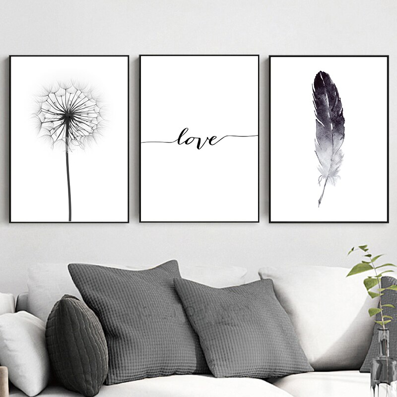 Black-and-White-Dandelion-Feathers-Poster-and-Print-Letter-Love-Wall-Art-Canvas-Painting-Home-Picture-2.jpg
