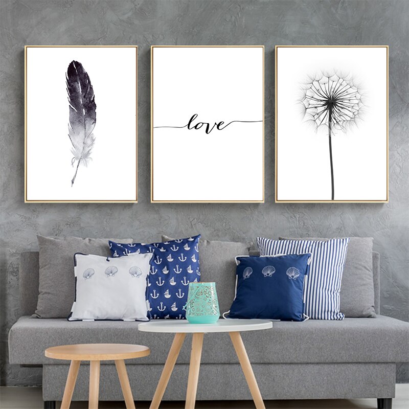 Black-and-White-Dandelion-Feathers-Poster-and-Print-Letter-Love-Wall-Art-Canvas-Painting-Home-Picture-3.jpg
