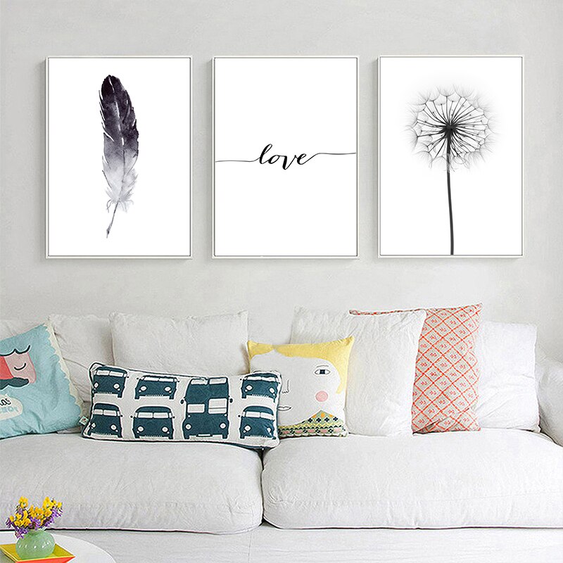 Black-and-White-Dandelion-Feathers-Poster-and-Print-Letter-Love-Wall-Art-Canvas-Painting-Home-Picture.jpg