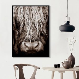 Black and White Highland Cow Canvas Painting Minimalism Animals Prints and Posters Wall Art Pictures for Living Room Home Decor