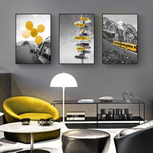Black and White Landscape Posters and Print Nordic Canvas Painting Home Decor Wall Art Yellow Style Picture Modern Living Room