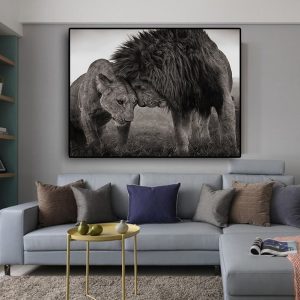 Black and White Lion Art Canvas Painting Wall Art for Living Room Home Decor (No Frame)