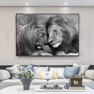 Black and White Lions Canvas Paintings On the Wall Art Posters And Prints African Lion Head To Head Cuadros Pictures Home Decor