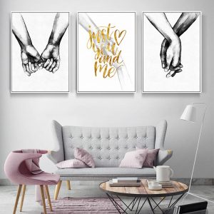 Black and White Lover Hand Picture Home Decor Nordic Canvas Painting Wall Art Print Drawing Minimalist Decor Posters for Bedroom