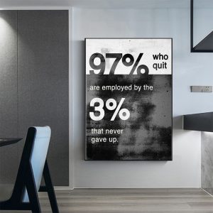 Black and White Motivational Quate Canvas Painting Never Gave Up Cuadros Wall Art Pictures for Living Room Home Decor (No Frame)