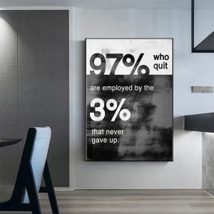 Black and White Motivational Quate Canvas Painting Never Gave Up Posters and Prints Cuadros Wall Art Picture for Living Room