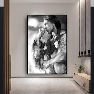 Black and White Native Indian Figure Canvas Painting Posters and Prints Scandinavian Wall Art Picture for living room