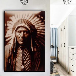 Black and White Native Indian Portrait Painting Canvas Posters and Prints Scandinavian Wall Art Picture for Living Room