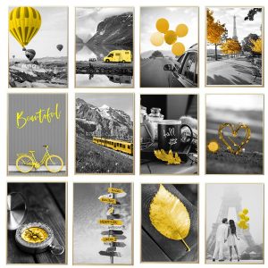 Black and White Photograph Landscape Picture Home Decor Nordic Canvas Painting Wall Art Yellow Scenery Art Print for Living Room